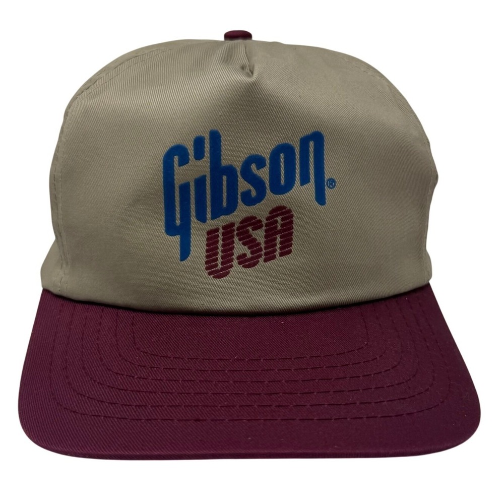 Gibson USA Hat Mens Tan Maroon Snapback Logo Guitar Music Gear
